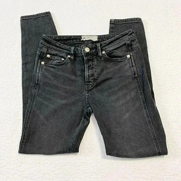 Free People Skinny Faded Black Jeans Button Fly - Picture 1 of 4